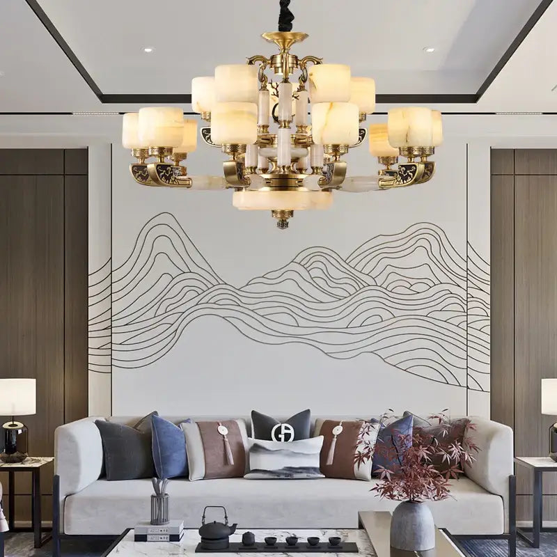Modern gold jade chandelier living room glass cluster light