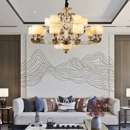 Modern gold jade chandelier living room glass cluster light