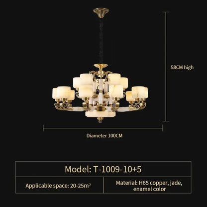 Modern gold jade chandelier living room glass cluster light