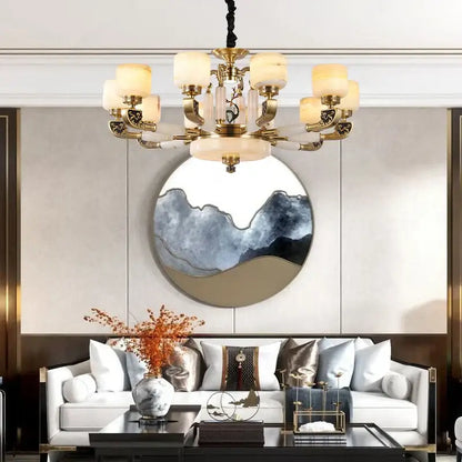 Modern gold jade chandelier living room glass cluster light