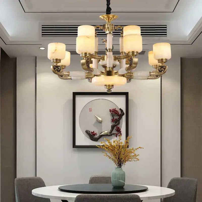 Modern gold jade chandelier living room glass cluster light
