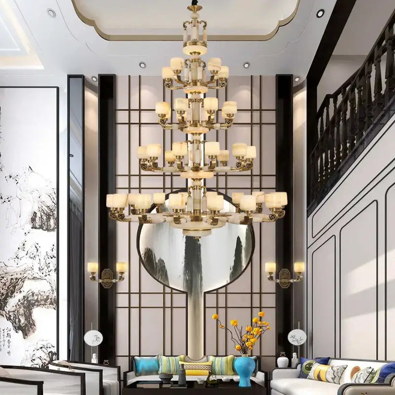 Modern gold jade chandelier living room glass cluster light