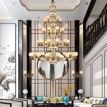 Modern gold jade chandelier living room glass cluster light