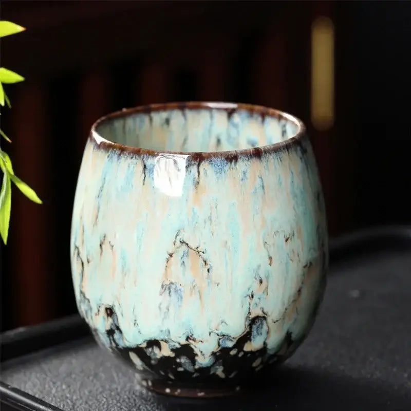 Handcrafted crackle glaze ceramic coffee cup set dining room pottery
