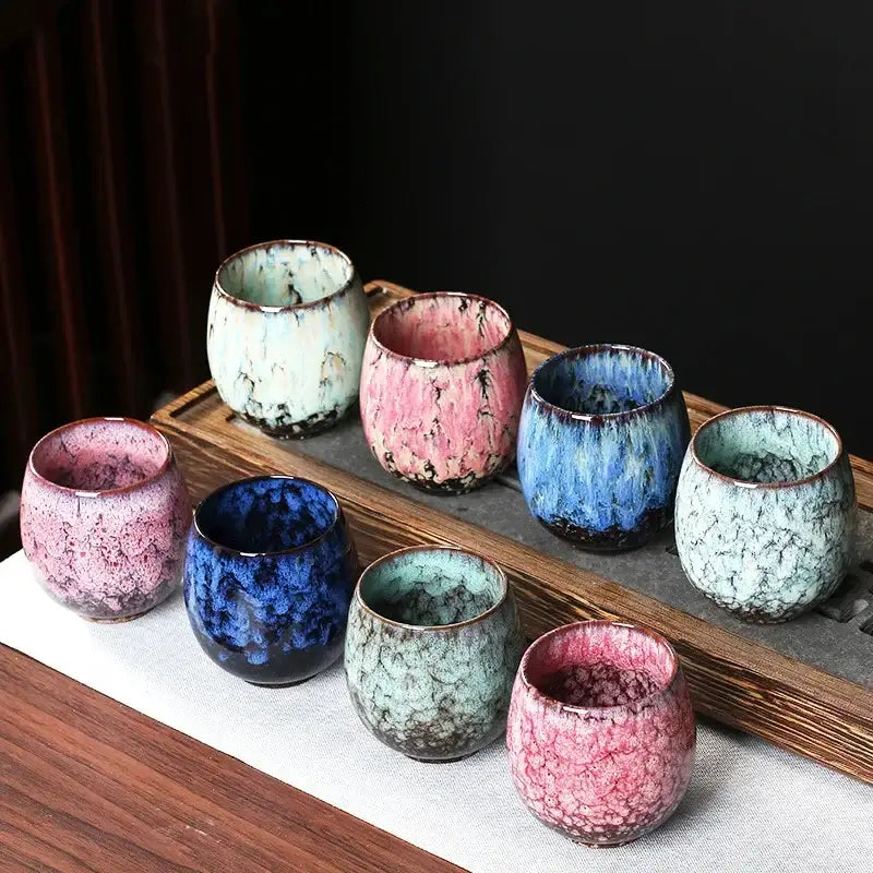 Handcrafted crackle glaze ceramic coffee cup set dining room pottery