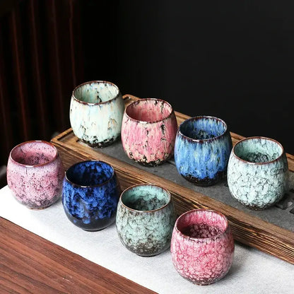 Handcrafted crackle glaze ceramic coffee cup set dining room pottery