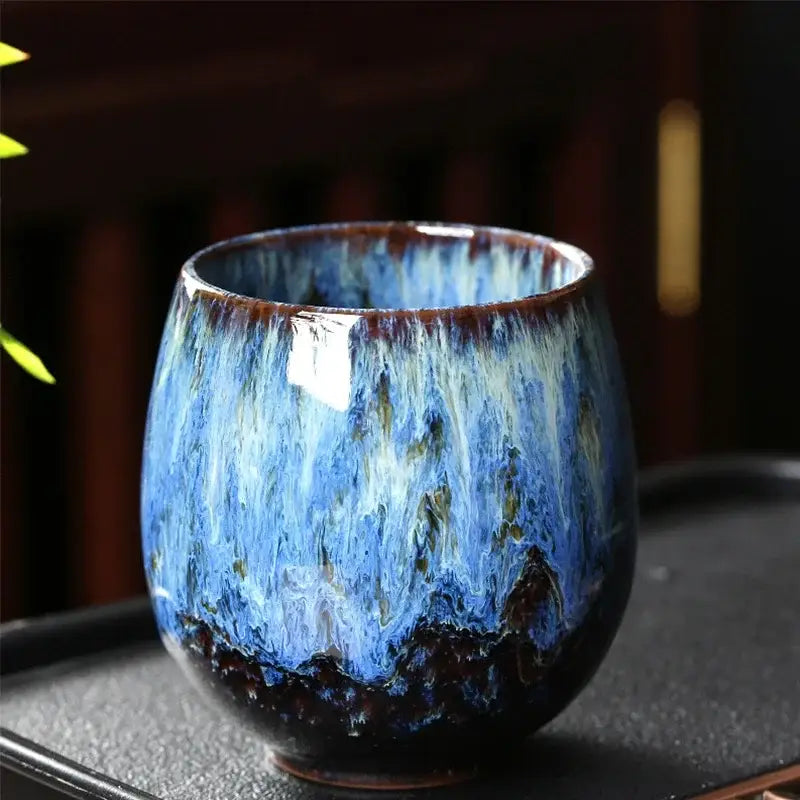 Handcrafted crackle glaze ceramic coffee cup set dining room pottery
