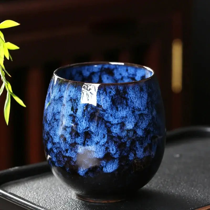 Handcrafted crackle glaze ceramic coffee cup set dining room pottery