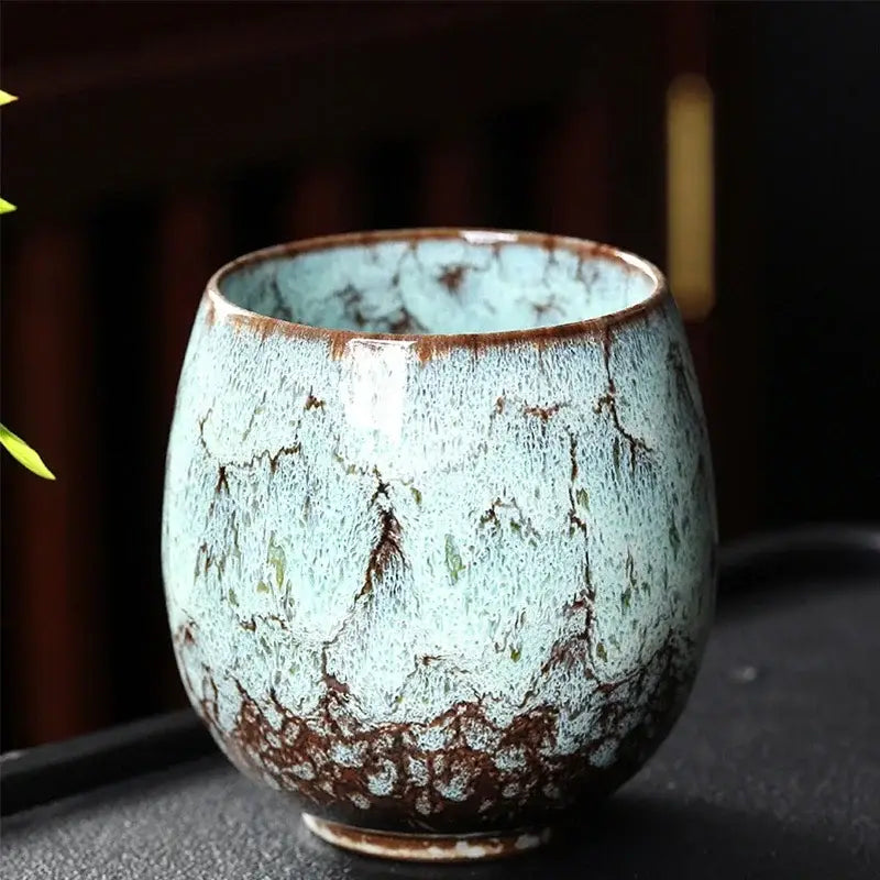Handcrafted crackle glaze ceramic coffee cup set dining room pottery