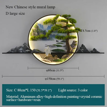 Chinese landscape circular led wall lamp living room art