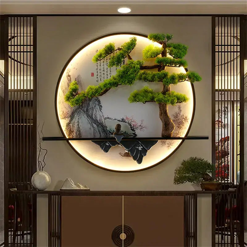 Chinese landscape circular led wall lamp living room art