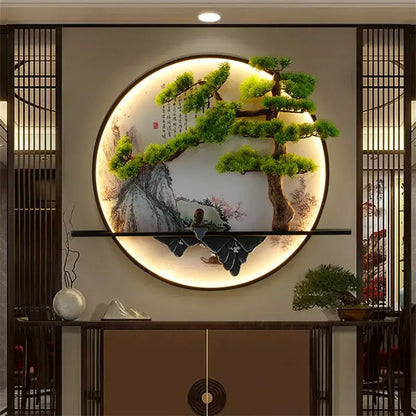 Chinese landscape circular led wall lamp living room art