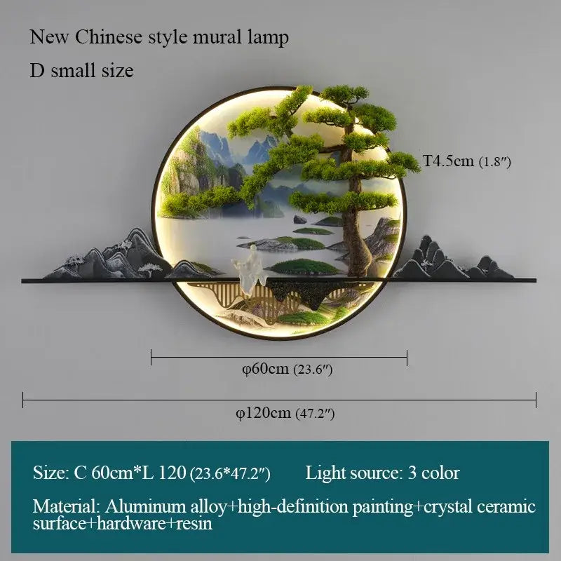 Chinese landscape circular led wall lamp living room art