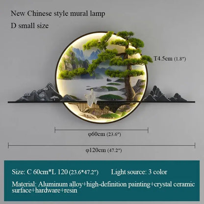 Chinese landscape circular led wall lamp living room art