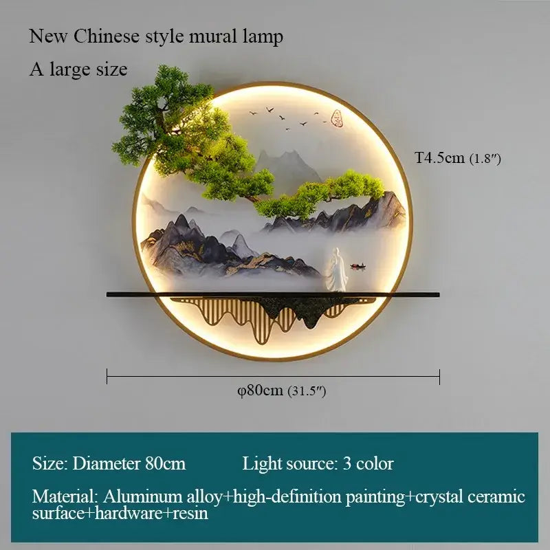 Chinese landscape circular led wall lamp living room art