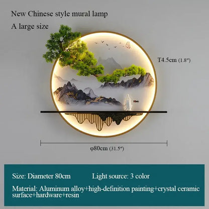 Chinese landscape circular led wall lamp living room art