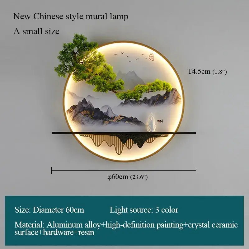 Chinese landscape circular led wall lamp living room art