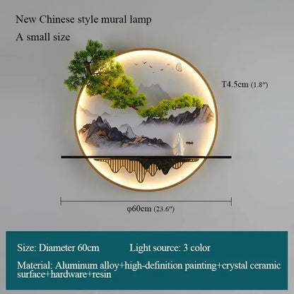 Chinese landscape circular led wall lamp living room art