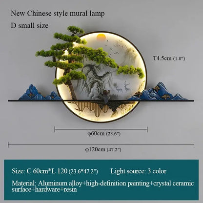 Chinese landscape circular led wall lamp living room art