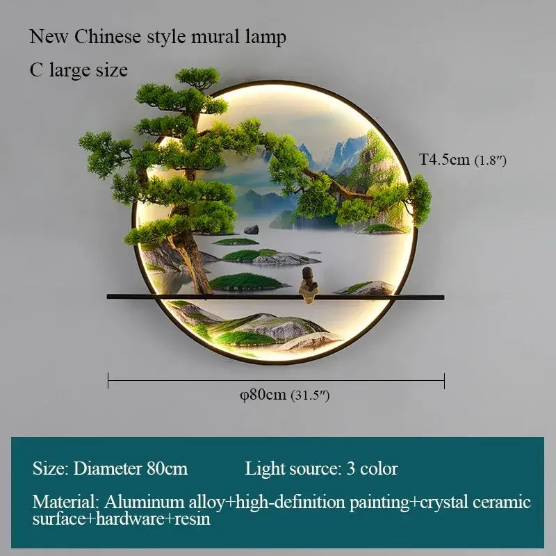 Chinese landscape circular led wall lamp living room art