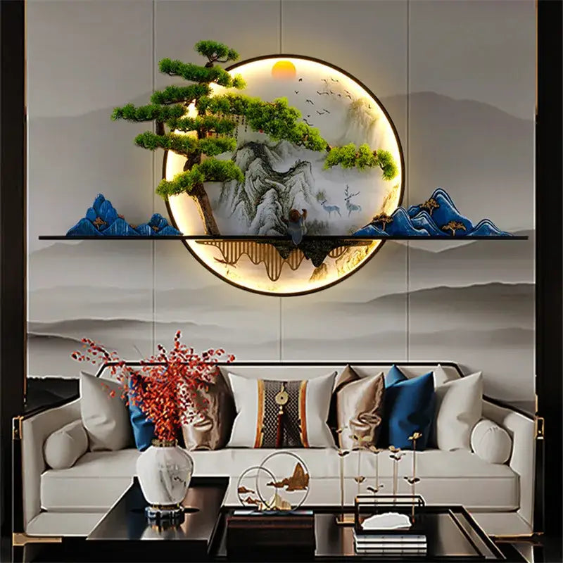 Chinese landscape circular led wall lamp living room art