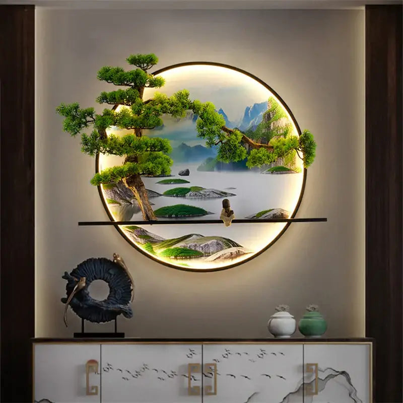 Chinese landscape circular led wall lamp living room art