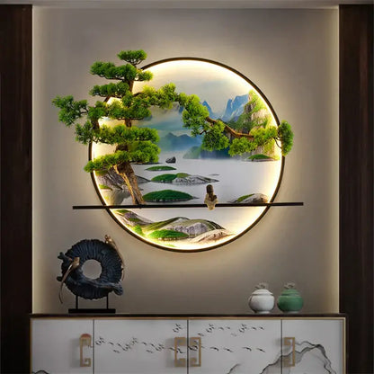Chinese landscape circular led wall lamp living room art