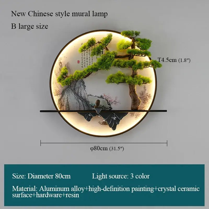 Chinese landscape circular led wall lamp living room art