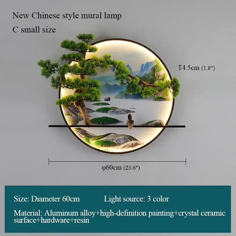 Chinese landscape circular led wall lamp living room art