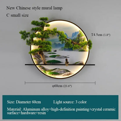 Chinese landscape circular led wall lamp living room art