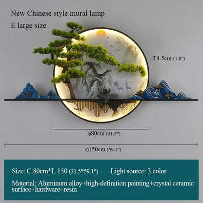 Chinese landscape circular led wall lamp living room art