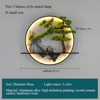 Chinese landscape circular led wall lamp living room art