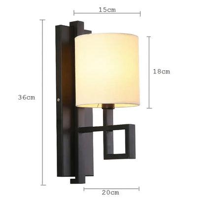 Chinese lantern cloth wall light for bedroom with dark metal sconce