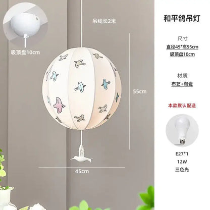Chinese medieval dove embroidery pendant light cream bedroom lantern