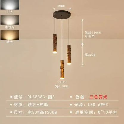Chinese modern art bamboo pendant light dining room golden leaf leaf
