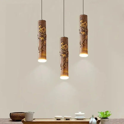 Chinese modern art bamboo pendant light dining room golden leaf leaf