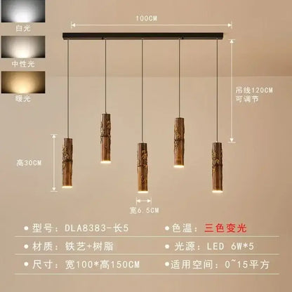 Chinese modern art bamboo pendant light dining room golden leaf leaf