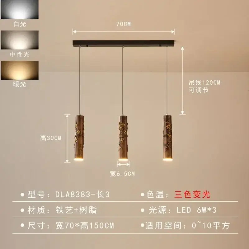 Chinese modern art bamboo pendant light dining room golden leaf leaf