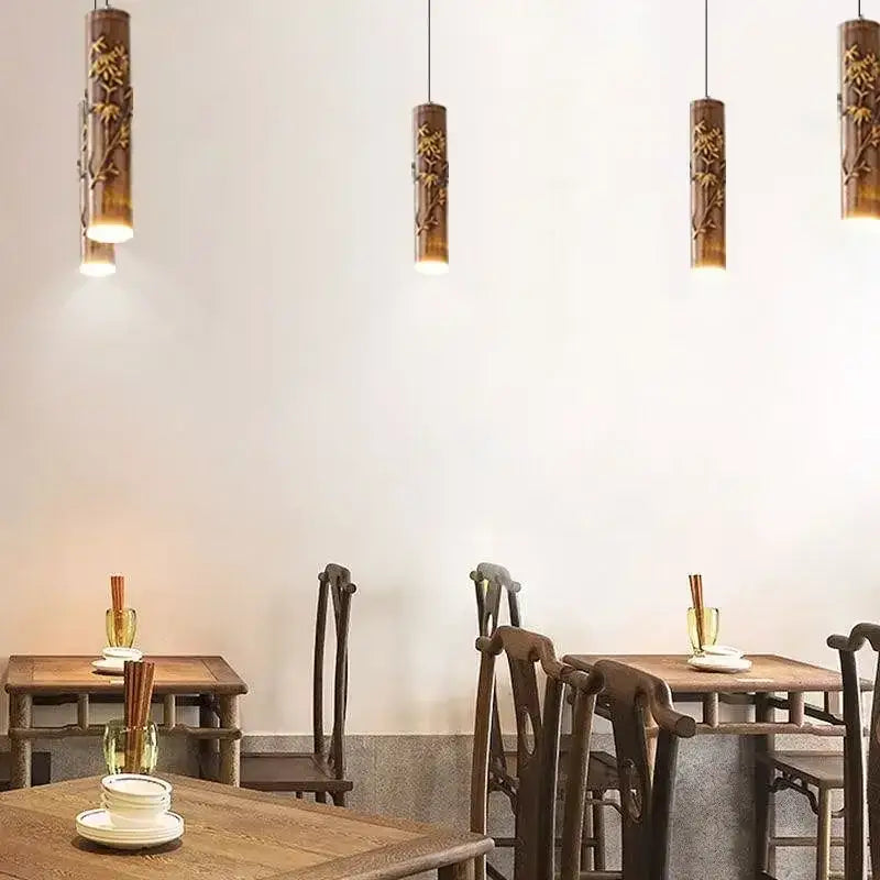 Chinese modern art bamboo pendant light dining room golden leaf leaf