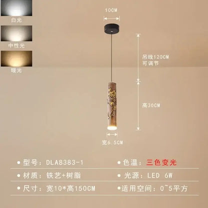 Chinese modern art bamboo pendant light dining room golden leaf leaf