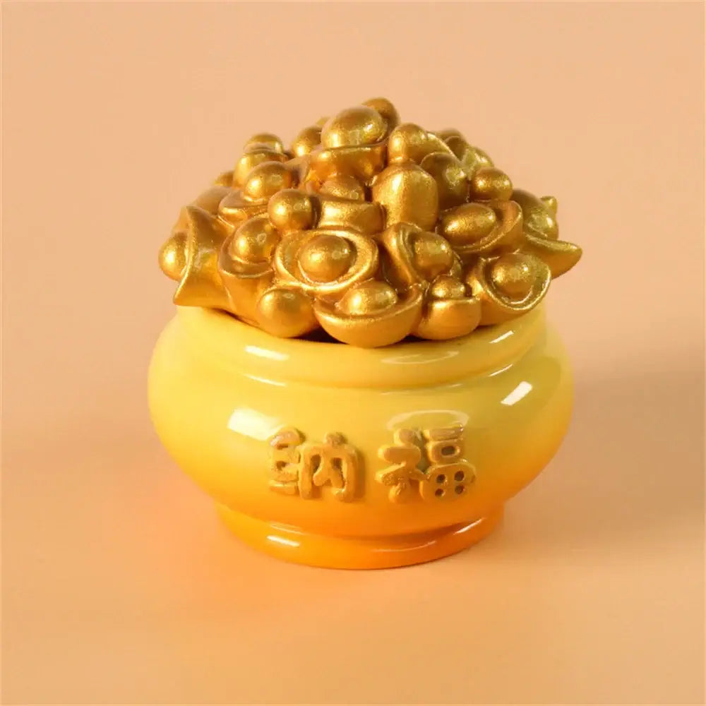 Yellow and turquoise ceramic mythology lion figurines living room decor