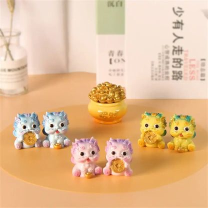 Yellow and turquoise ceramic mythology lion figurines living room decor