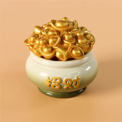 Yellow and turquoise ceramic mythology lion figurines living room decor
