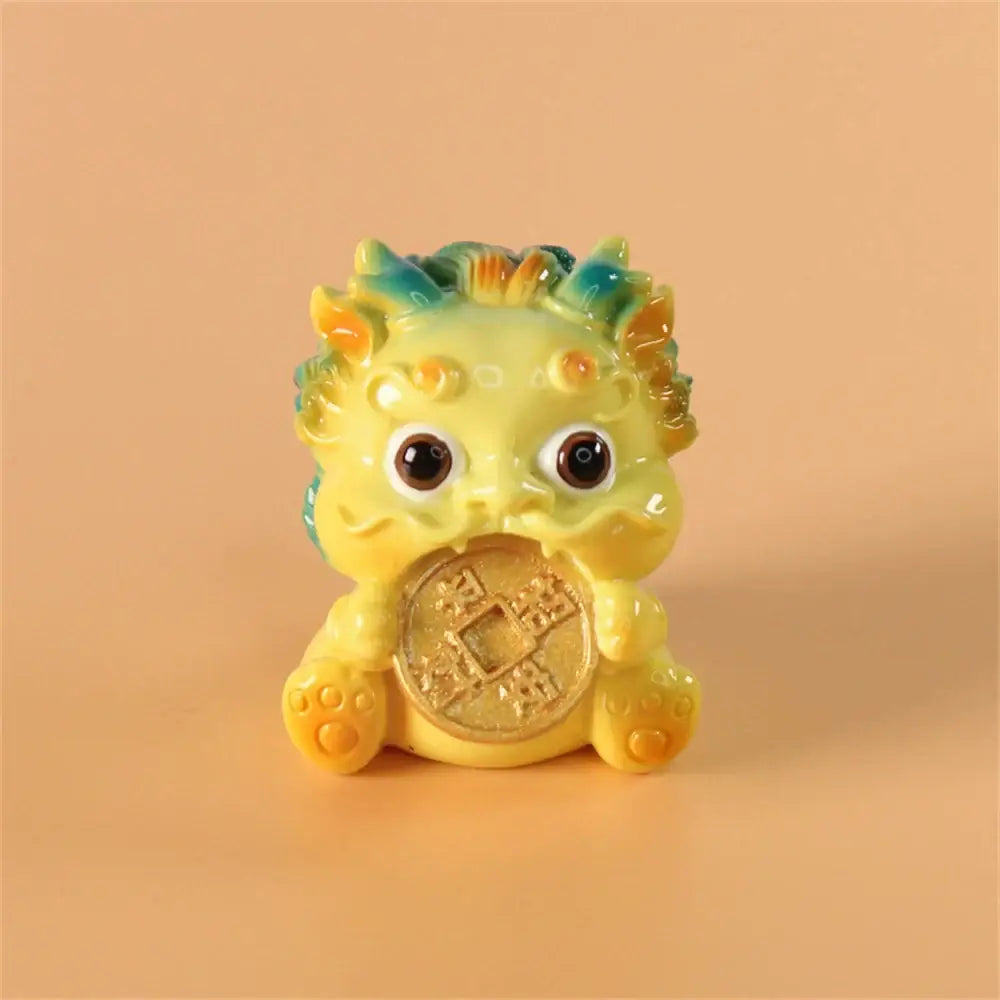 Yellow and turquoise ceramic mythology lion figurines living room decor
