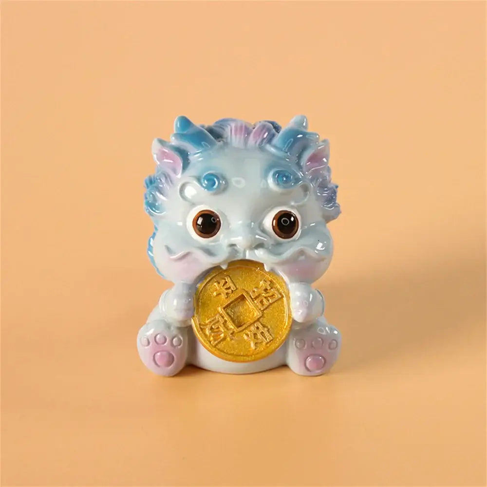 Yellow and turquoise ceramic mythology lion figurines living room decor