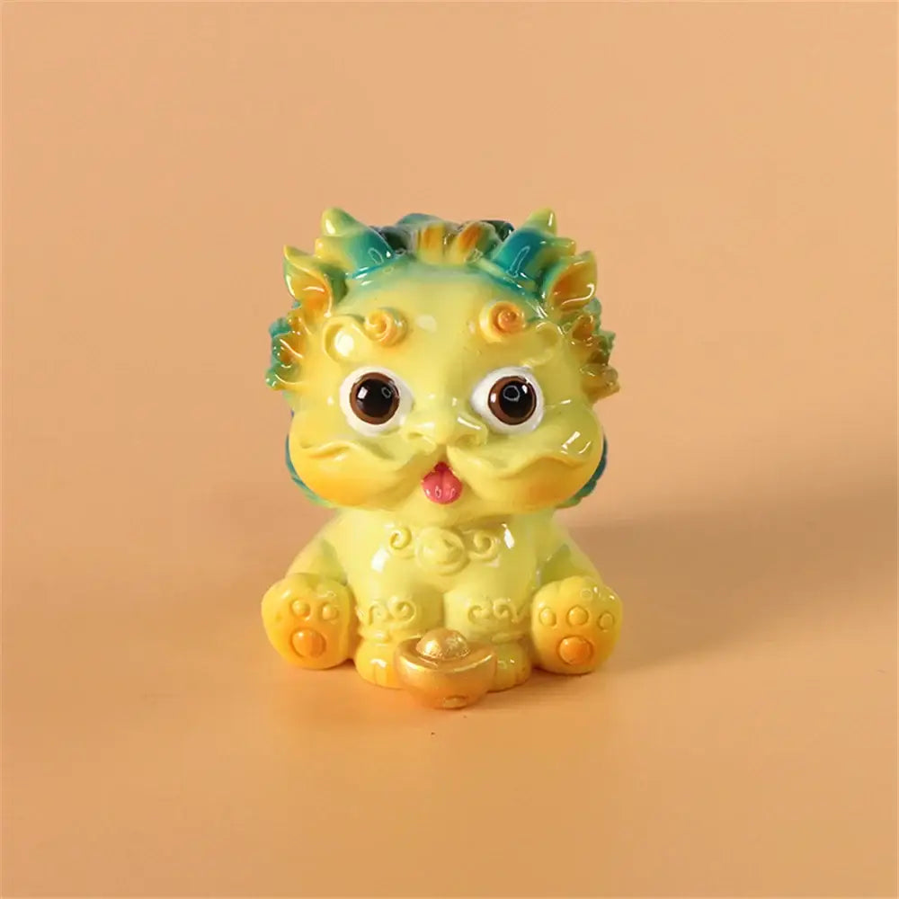 Yellow and turquoise ceramic mythology lion figurines living room decor