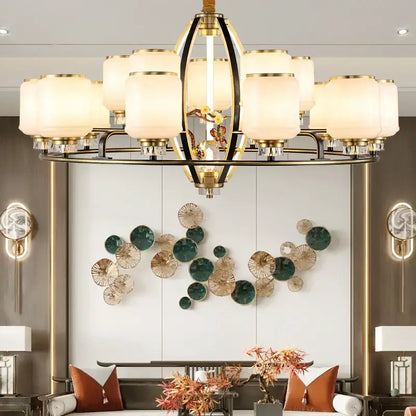 Luxury gold natural jade copper chandelier for living space