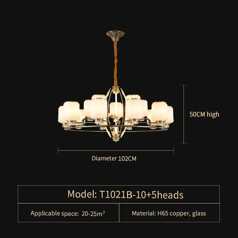 Luxury gold natural jade copper chandelier for living space