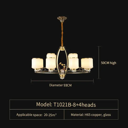 Luxury gold natural jade copper chandelier for living space