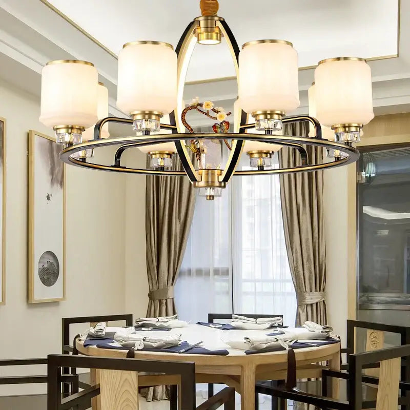 Luxury gold natural jade copper chandelier for living space